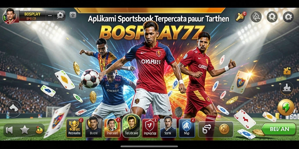Screenshot utama BOSPLAY77 menampilkan pengguna aktif memasang taruhan olahraga.