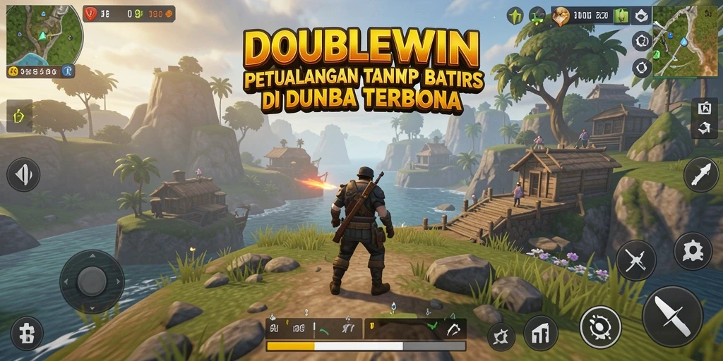 Tampilan gameplay petualangan di dunia terbuka yang luas.
