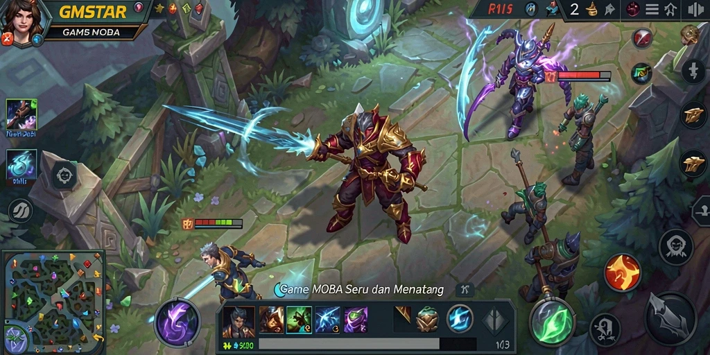 Screenshot gameplay GMSTAR yang menampilkan aksi MOBA seru.