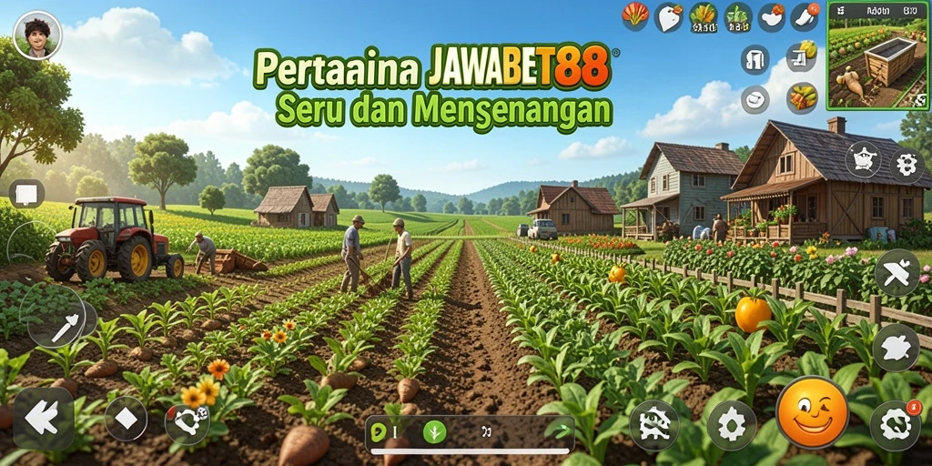 Tampilan gameplay seru dalam JAWABET88 dengan ladang yang subur.