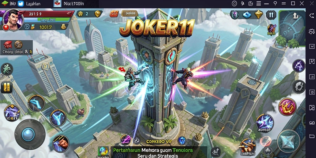 Screenshot gameplay JOKER11 menampilkan menara dan musuh dalam aksi.