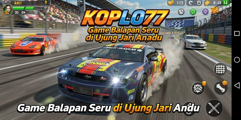 Tampilan gameplay KOPLO77 yang mendebarkan di lintasan balapan.