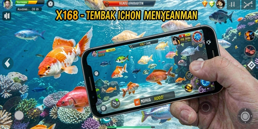 Tampilan gameplay seru dalam X168 saat menembak ikan.